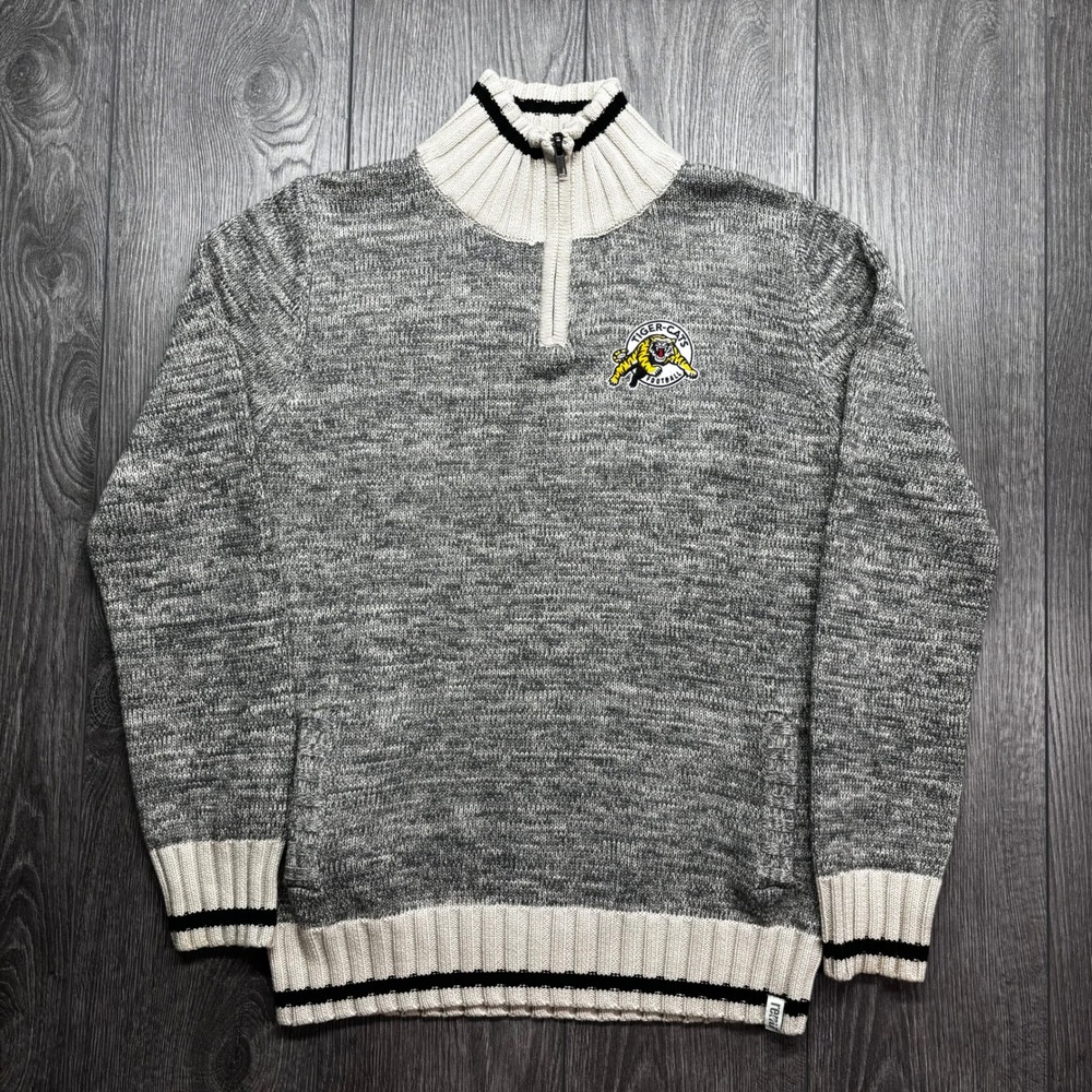 Hamilton Tiger-Cats CFL Knit Quarter Zip Sweater Grey XL Renu Bruzer Football